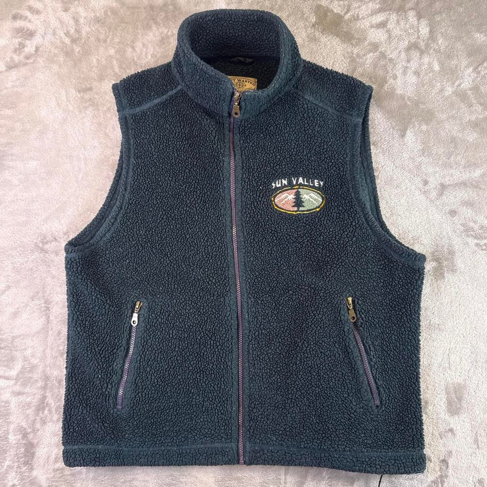 VTG Most Wanted Sun Valley Sherpa Fleece Vest Green Full Zip Outdoors